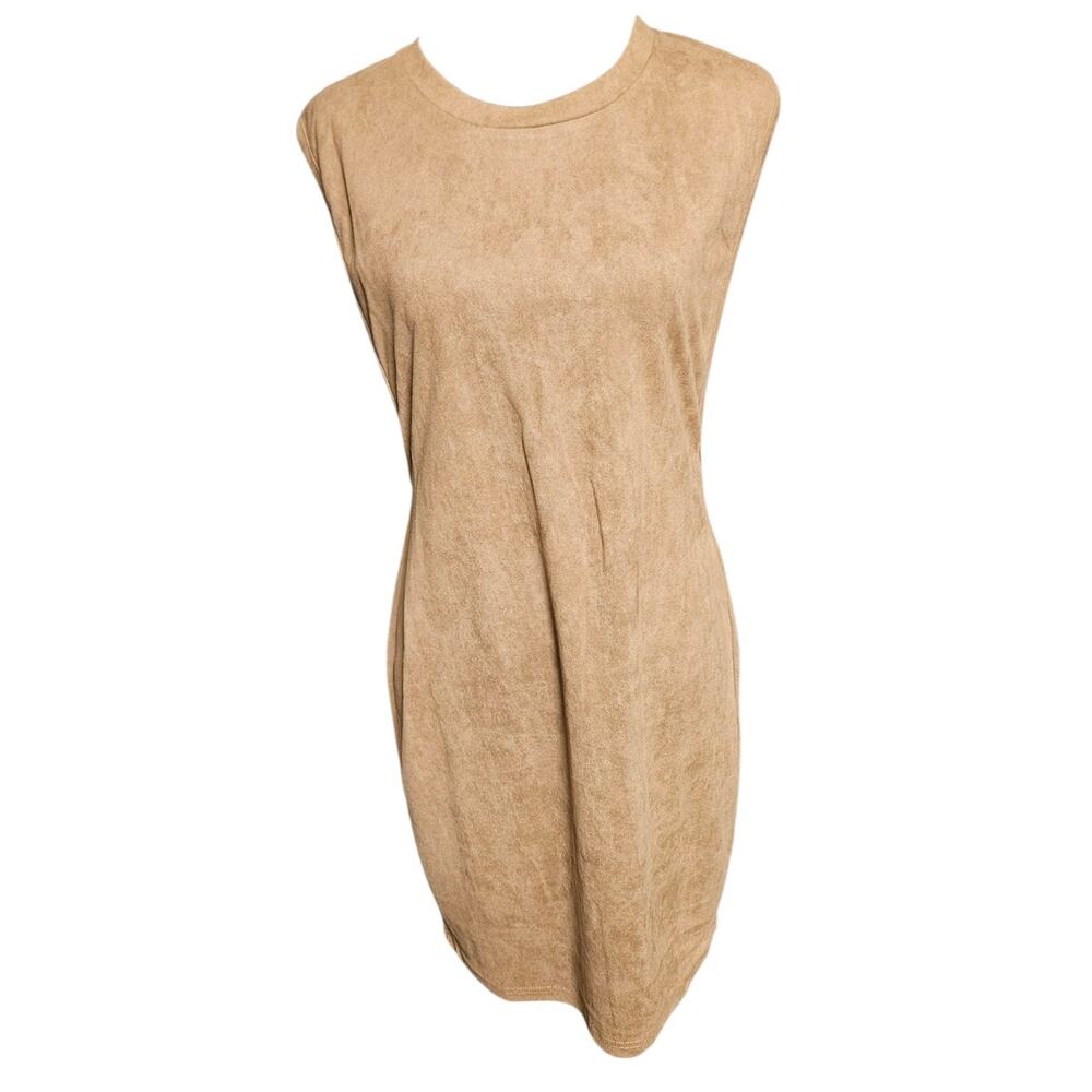 NWT Rehab Women Suede Sleeveless Tan Minimal Dress Size Large NEW